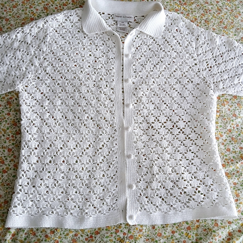 White Crochet Button-Up Cardigan